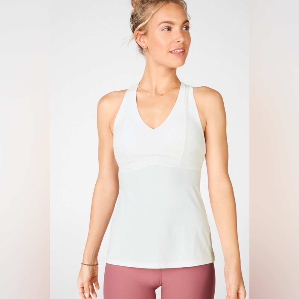 Fabletics Women On-The-Go Built-In Athletic Tank Top Porcelain White Small